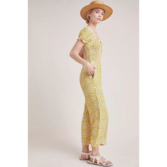 Faithfull the Brand Laszlo Sunflower Print Square Neck Smocked Jumpsuit Size‎ S - Picture 5 of 10